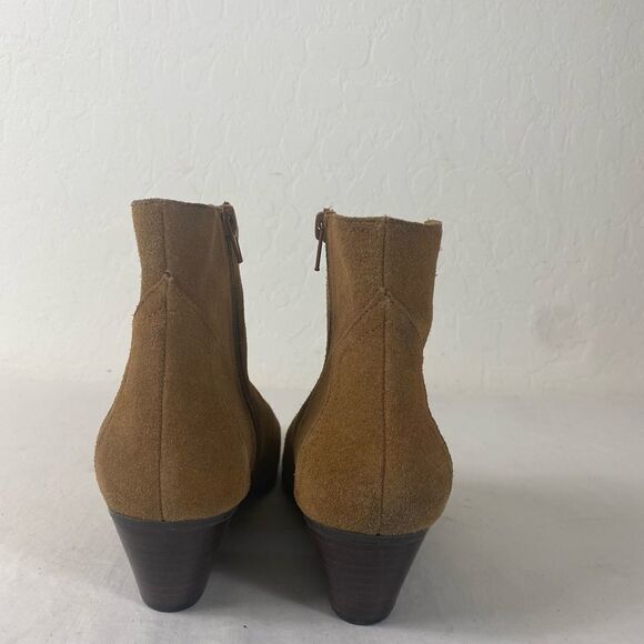 Nine West 7.5 M tan suede booties western heel inside zipper Tristan - Picture 4 of 7